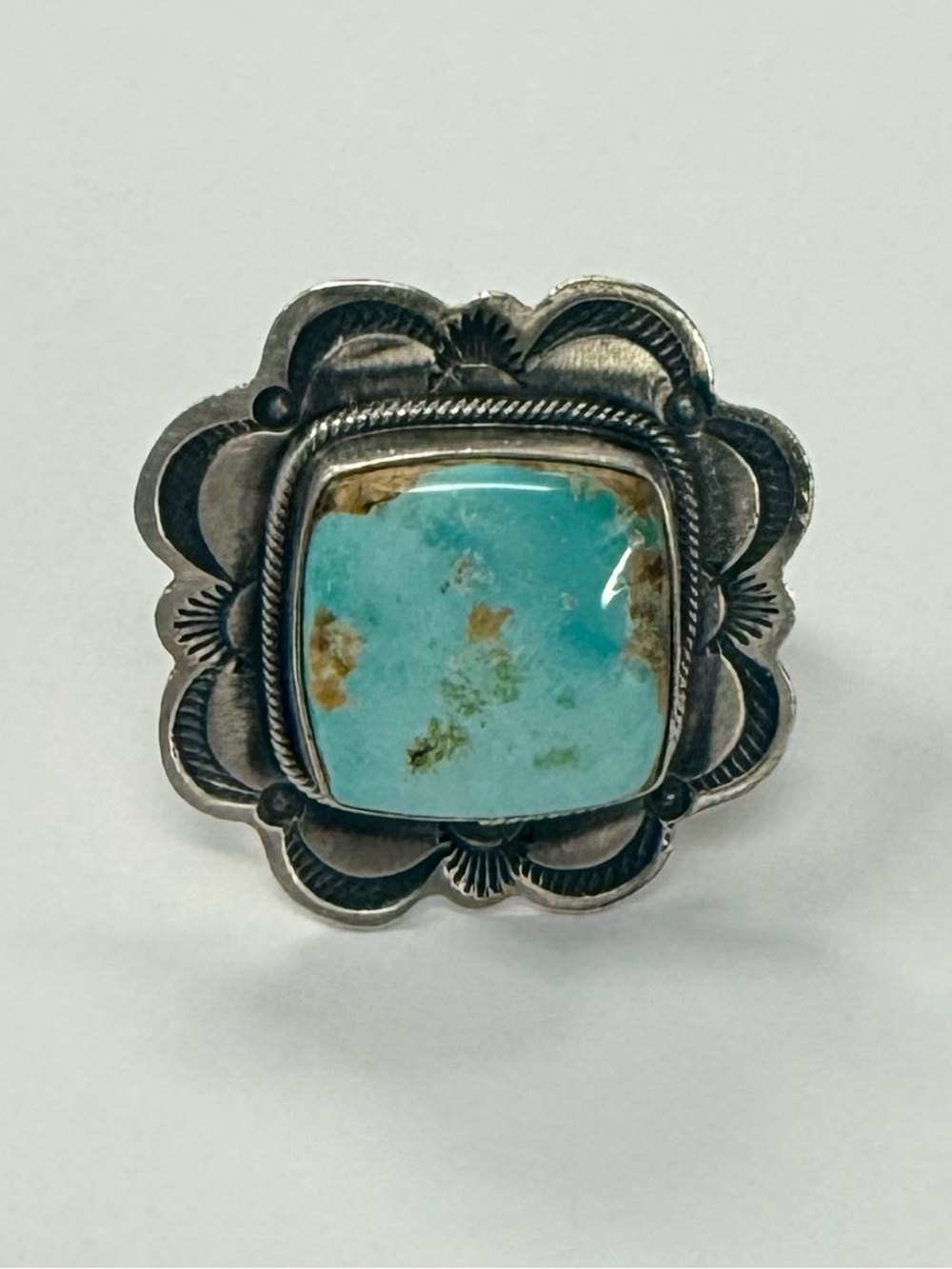 Signed Danny Henio Turquoise Sterling Silver Statement Ring Size 8